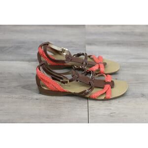 Bandolino Womens Size 6 Flat Buckle Leather Strap Sandals Brown Coral
